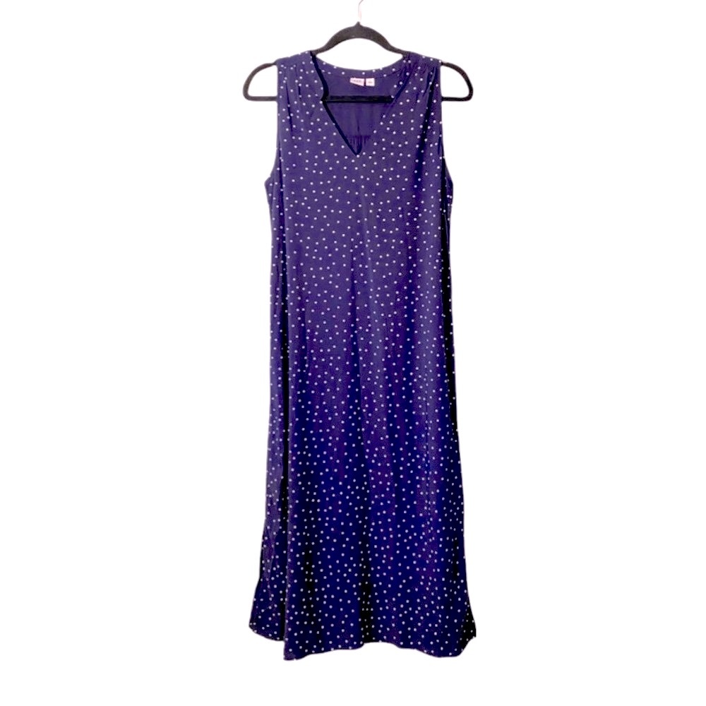 Gap Dress Size Small Navy White Polka Dots Sleeveless Midi V-Neck Flowy Relaxed